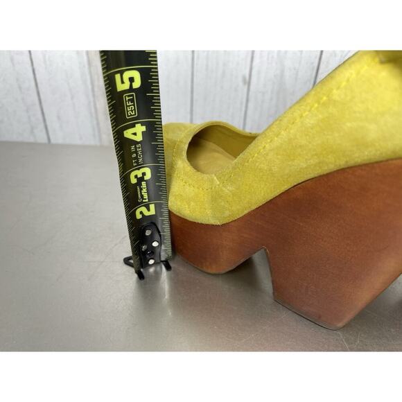Top Shop Platform Heels Women Suede & Wood Bright Yellow Pin Up Size US 5 - Picture 8 of 10
